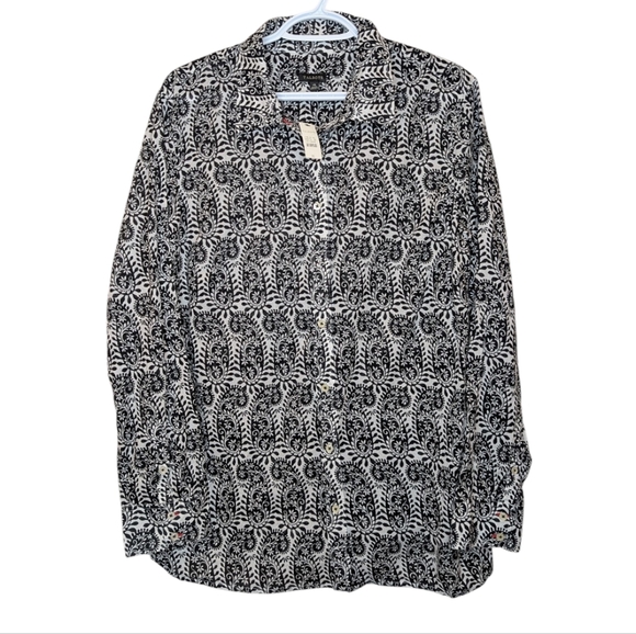 Talbots Tops - NWT Talbot's Black & White Paisley Button Down 100% Cotton Shirt Top Office XL